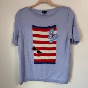 Talbots Petite RWB Stars and Stripes Beach Themed Short Sleeve Pullover Top
